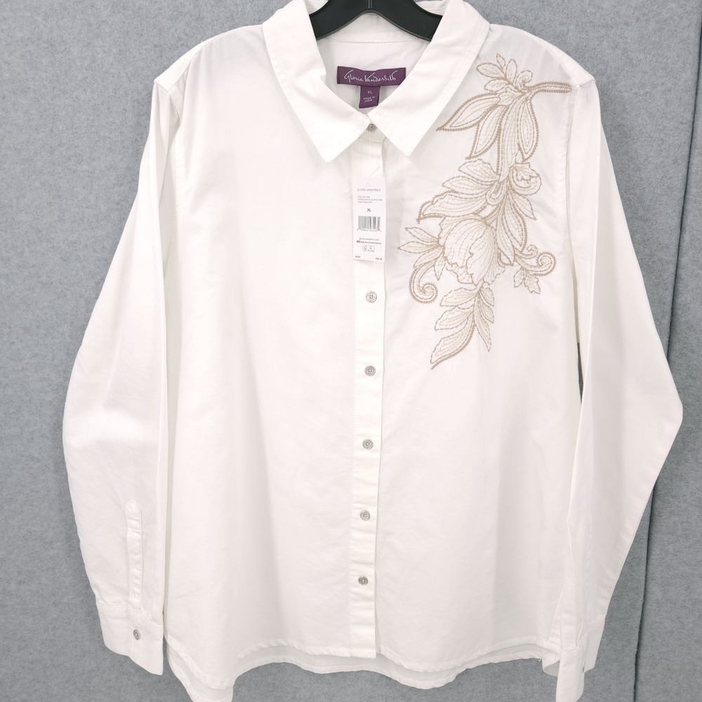 Gloria Vanderbilt Laine Cotton Embroidered Button Front Shirt Womens Size XL NWT